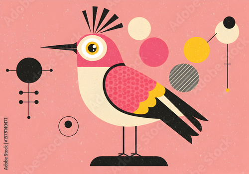 Wallpaper Mural Mid Century Modern Pink Bird Geometric Art Print Home Decor Torontodigital.ca