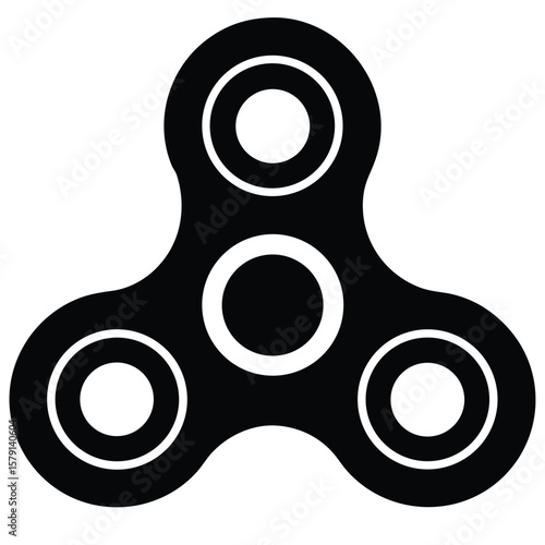 Black Fidget Spinner Toy with Three Rotational Arms and Circular Cutouts Illustration