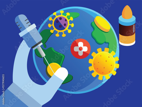 Vaccination against a global pandemic concept represented in graphic illustration style