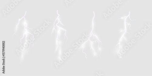 Foto Realistic Lightning Bolts on a Black Background