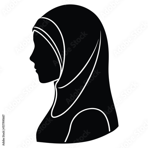 Silhouette of a Woman in Hijab Profile View Islamic Head Covering