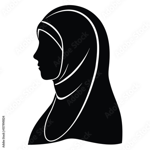 Silhouette of Woman with Hijab Viewed from Side Elegant Islamic Fashion Art