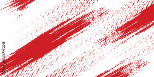 red and white halftone dots gradient grunge texture background color pattern. Dot pop art sport style vector illustration