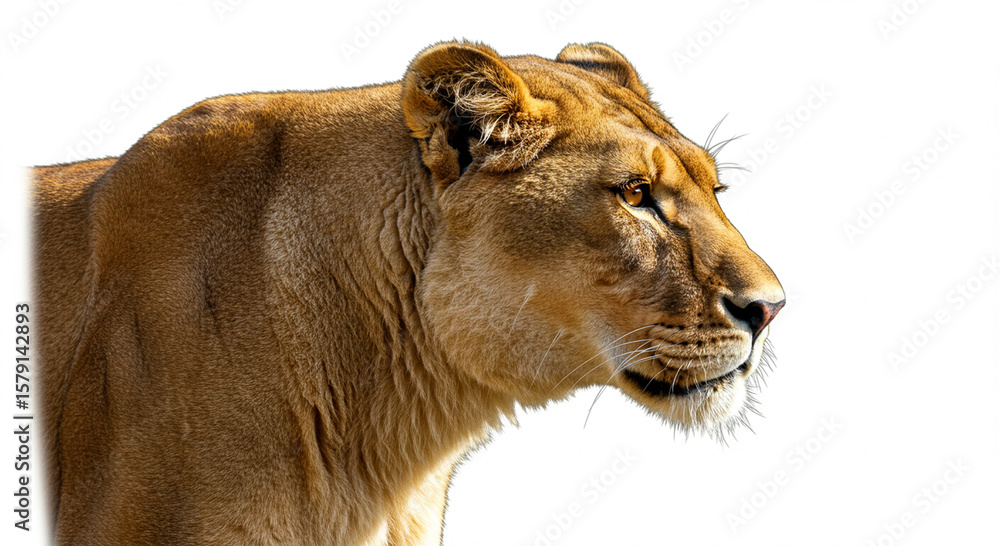Obraz premium Close-up portrait of a lioness with majestic gaze and a natural skin texture showcasing the power and beauty of this majestic feline predator