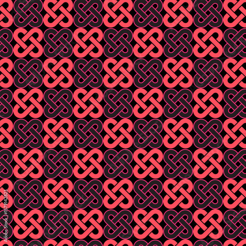 A red Celtic Knot pattern on a black background creates a strong and elegant contrast.