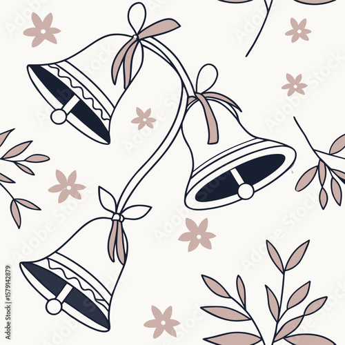 Elegant floral pattern of decorative bells and delicate flowers with a cream background.