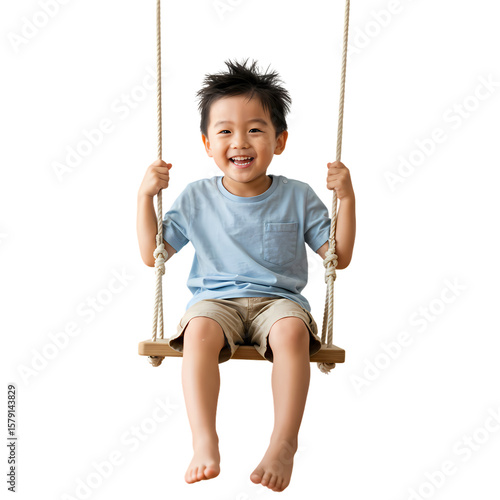 Joyful Child on a Swing A Portrait of Childhood Innocence and Play isolated on transparent baackground