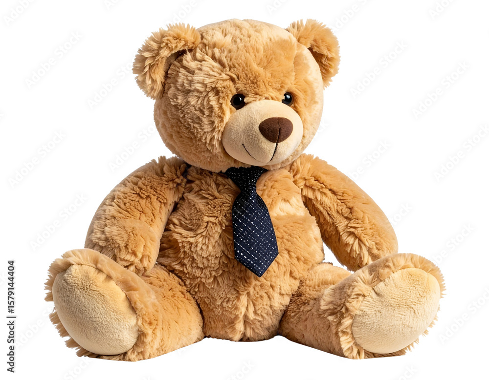 Obraz premium Angled View of Plush Teddy Bear with Tie and Stitching Details – Transparent Background