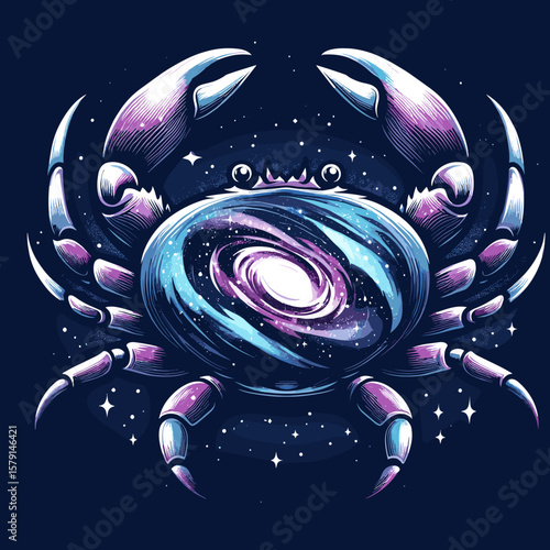 Decorative Cancer zodiac illustration with dreamy cosmic crab and constellation for horoscope posters, zodiac wall art, and fantasy astrological visuals