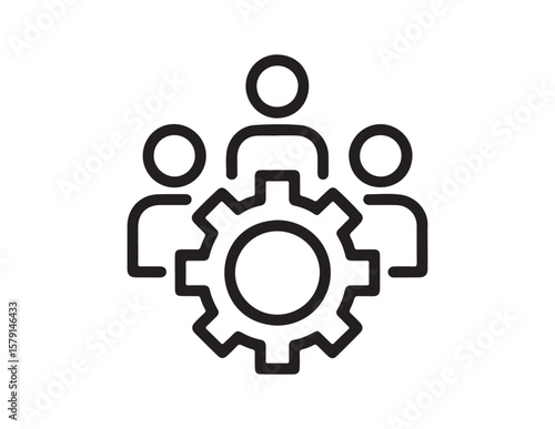 Teamwork concept with people icons and gear mechanism isolated on white background