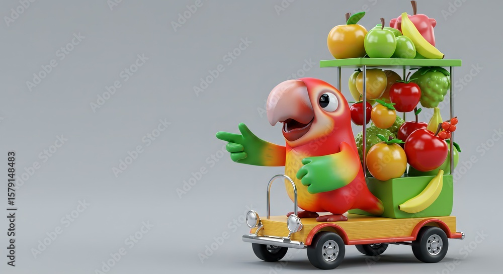 Obraz premium Fruitastic Parrot's Mobile Market!