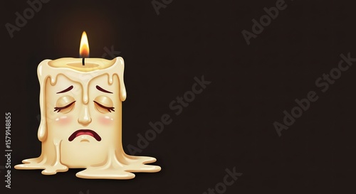 Melted Candle with Sad Face Illustration