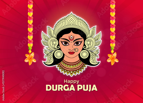 Happy Durga Puja Banner Collection with Goddess Illustration and Traditional Decorations Bengali Woman 