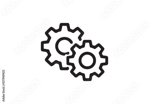 Two interlocking gears icon representing teamwork and mechanical connection isolated on white background