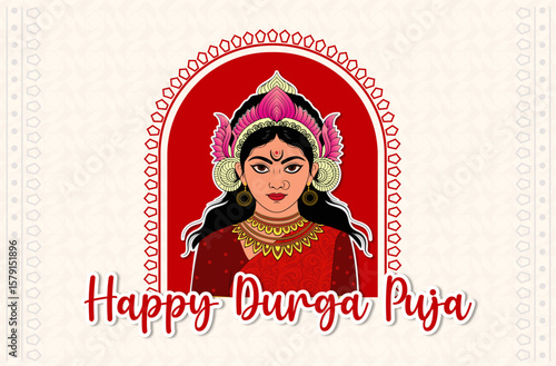 Happy Durga Puja Banner Collection with Goddess Illustration and Traditional Decorations Bengali Woman 
