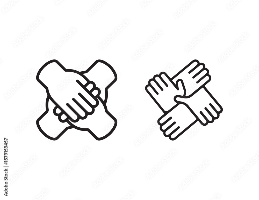 Teamwork handshake icons representing unity and cooperation isolated on white background Teamwork handshake icons representing unity and cooperation isolated on white background
