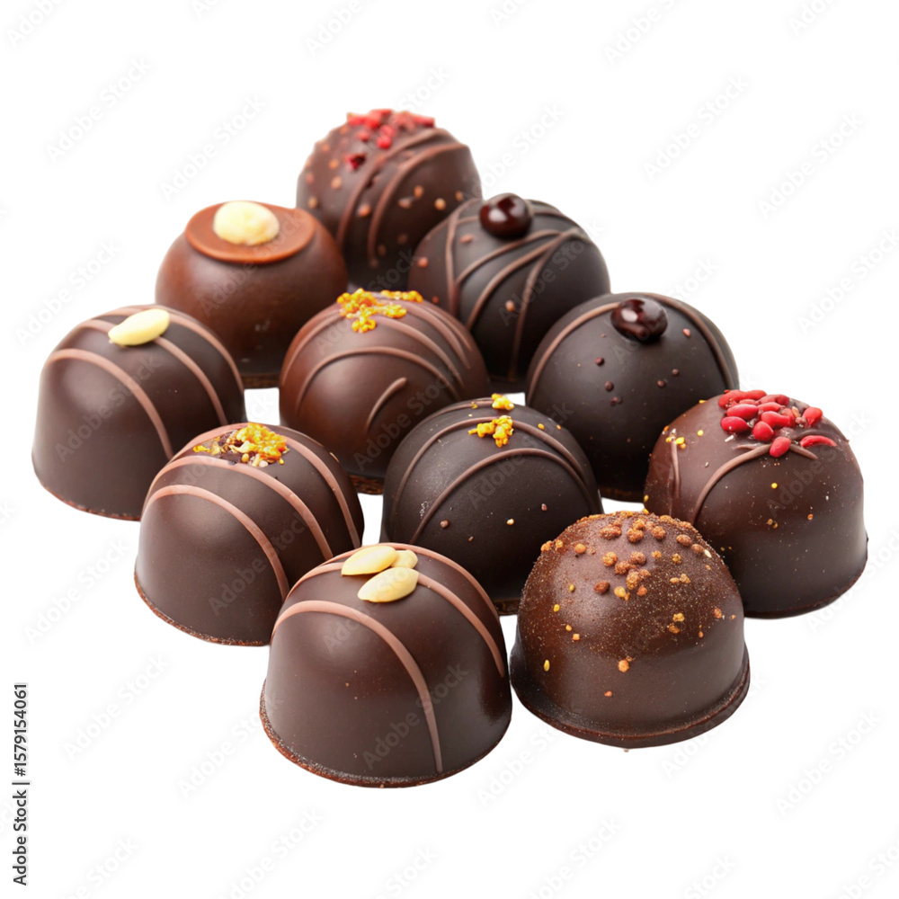 Obraz premium Assortment of chocolate truffles isolated on transparent background 