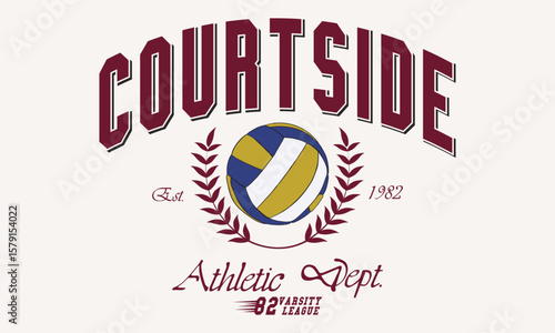 Courtside Athletic Dept. 82 east league vintage artwork for sportswear. Sport logo slogan with college varsity print for graphic tee t-shirt or sweatshirt, and other uses.	