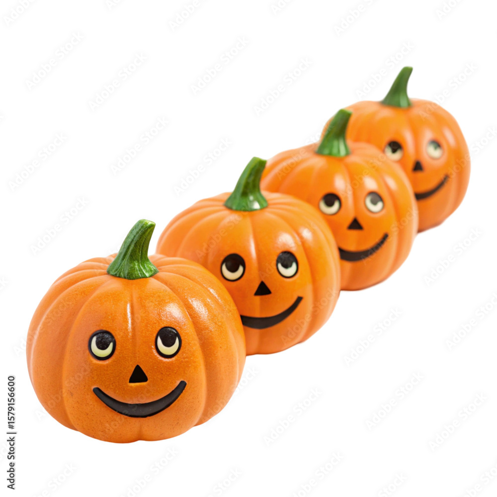Obraz premium Cute pumpkins with smiling faces isolated on transparent background 