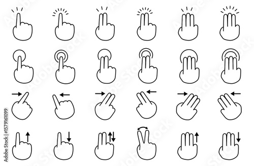 スマートフォンの画面を操作する指を描いたシンプルな線画ベクターイラスト