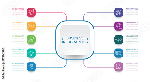 Business Infographic design template with icons and 10 options or steps. Can be used for presentations workflow layout, banner, process, diagram, flow chart, info graph, annual report.