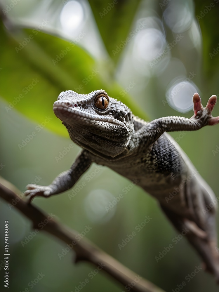 Fototapeta premium A flying gecko midglide between trees 