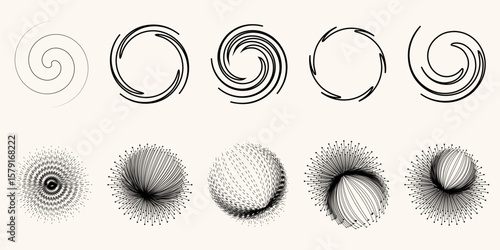 Black and White Abstract Circular Line and Dot Elements