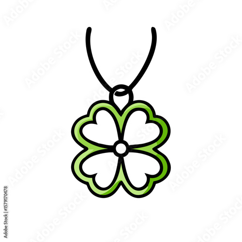 Cartoon style four leaf clover pendant necklace on a white background