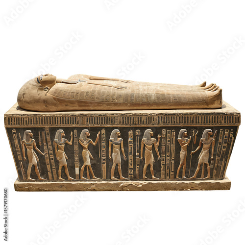 egyptian sarcophagus statue isolated on transparent background
