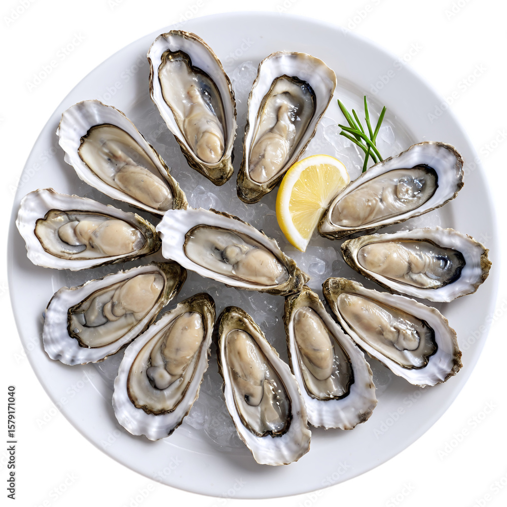 raw oysters on a plate isolated on transparent background raw oysters on a plate isolated on transparent background