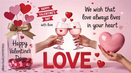Romantic hearts wine toast celebration valentine's day