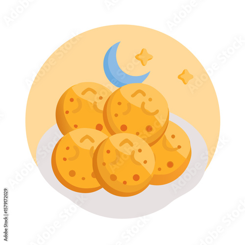 Five falafel on a plate with crescent moon and a star graphic
