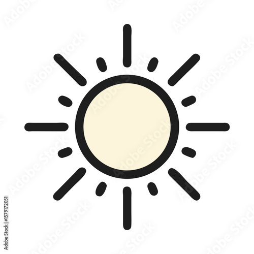 Cheerful cartoon sun with rays emanating in different directions from its circle