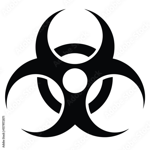 Black Biohazard Symbol Icon on White, Health Risk Caution Warning