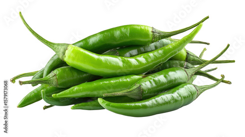Green chili peppers only, isolated on white background