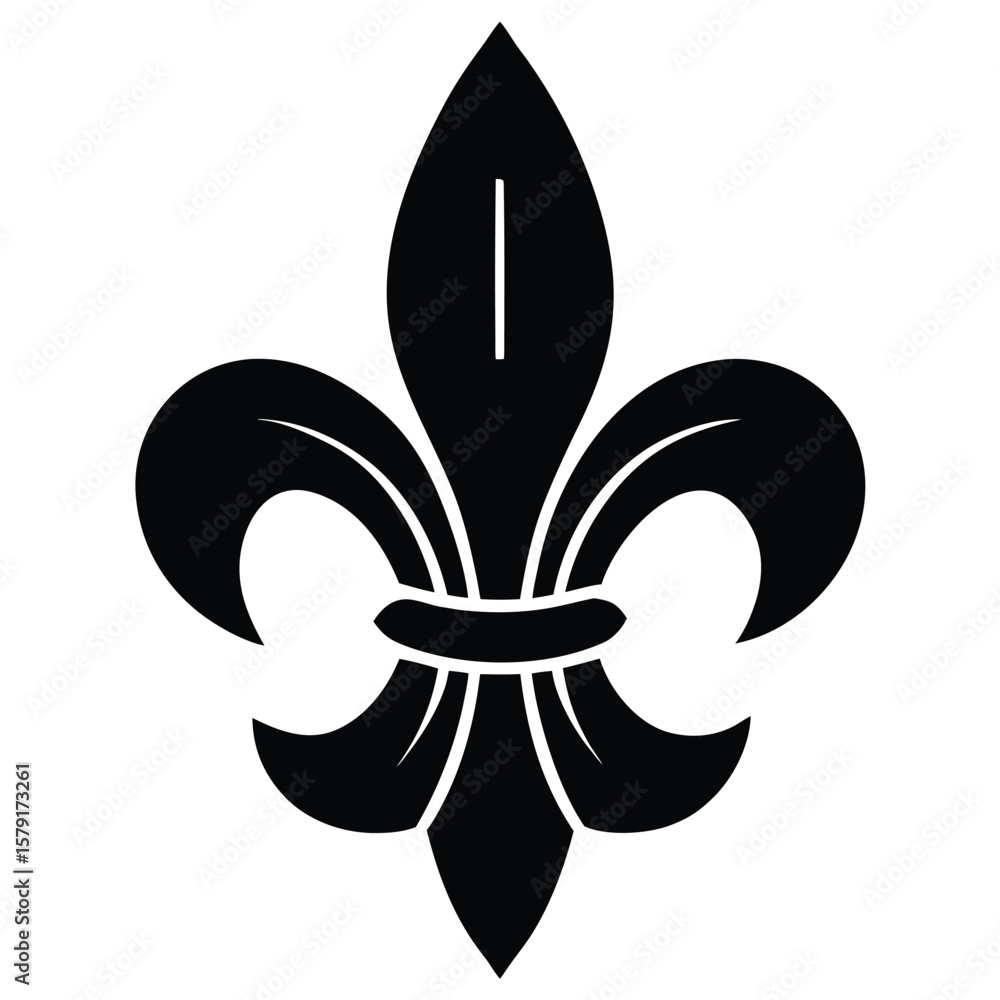 Black FleurdeLis Symbol Isolated on White Background, Heraldic Lily Design Black FleurdeLis Symbol Isolated on White Background, Heraldic Lily Design