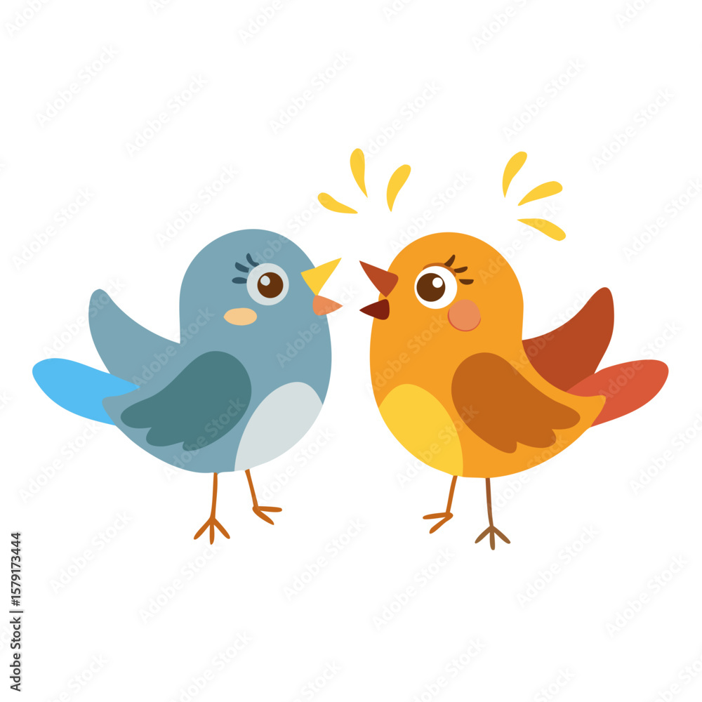 Fototapeta premium Two cartoon birds communicating with each other in a friendly manner illustration