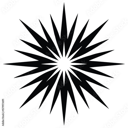 Black Spiked Starburst Shape on White Background, Geometric Design Element