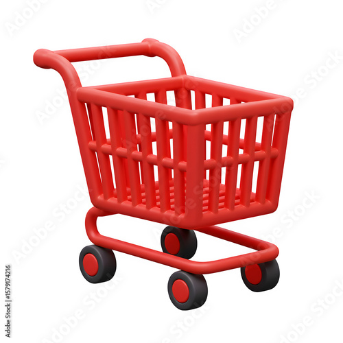 Red Shopping Cart 3d rendered, isolated on transparent background