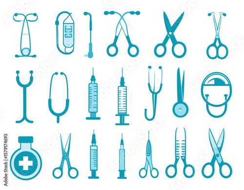 Medical Tools and Equipment Icons Set Healthcare Instruments Symbol Collection