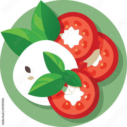 Delicious Caprese Salad with Fresh Tomatoes and Basil on a Green Plate