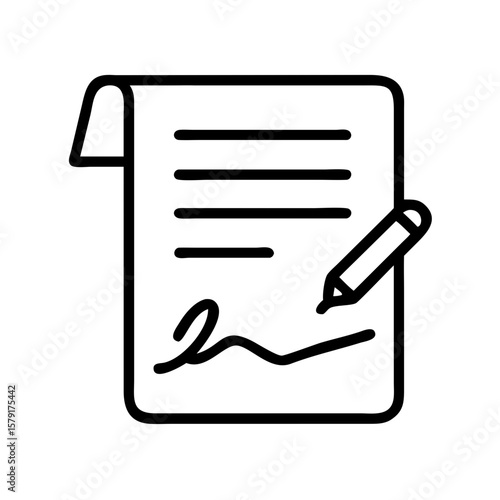 Simple Icon of a Document Being Signed with a Pencil or Pen