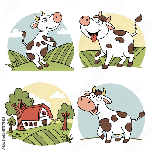 set of 4 playful cow