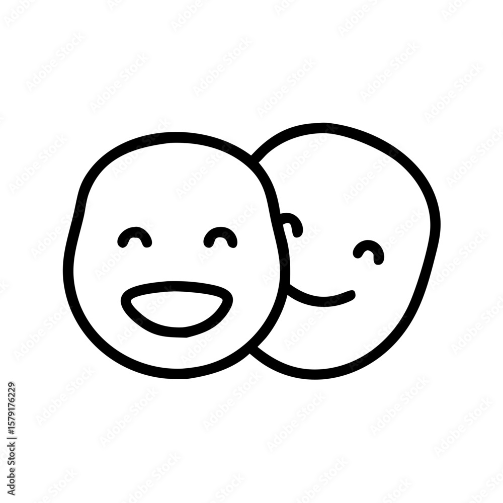 Two smiling faces icon representing tolerance and equality Two smiling faces icon representing tolerance and equality