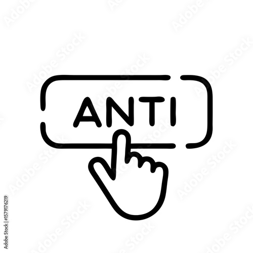 Hand pressing anti button in minimalist line style design  