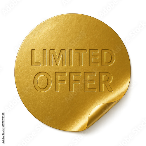 Golden embossed limited offer sticker with transparent background