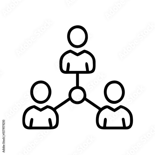 Network of three people connected by lines in a simple outline style  