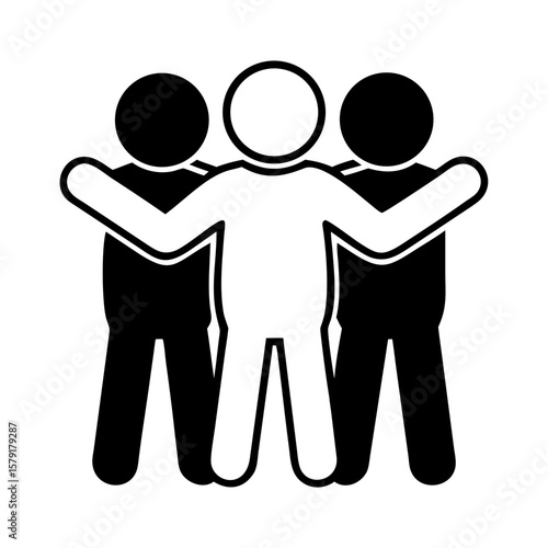 A diverse group of three people embrace, symbolizing tolerance and equality 