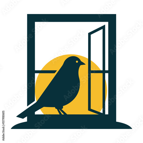 Canary Sitting Peacefully On Window Sill Silhouette Art