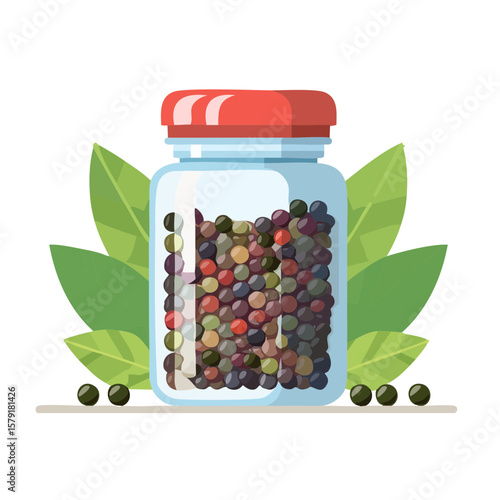 Jar of Peppercorns Isolated on a. Transparent Background 